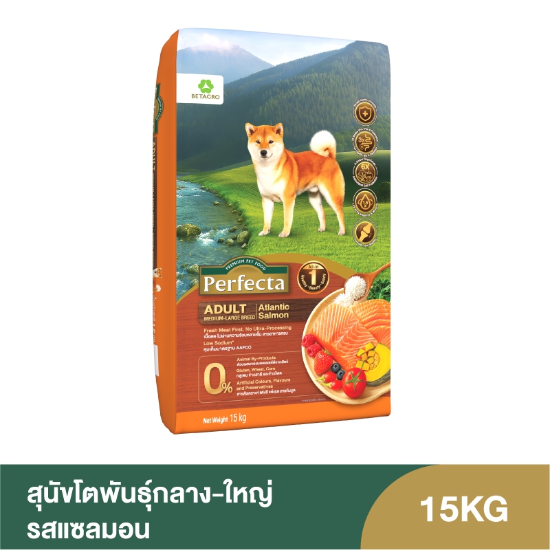 Perfecta Wellness สุนัขโต กลาง-ใหญ่ แซลมอน 15 KG