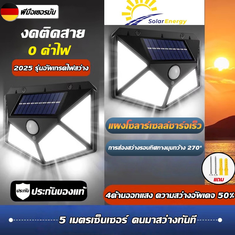 🚚การจัดส่งไทย🚚 โคมไฟติดผนัง โคมไฟโซล่าเซล LED ดวง เซ็นเซอร์เปิด/ปิดอัตโนมัติ ตรวจจับความเคลื่อนไหว ไม่ต้องเดินสายไฟ