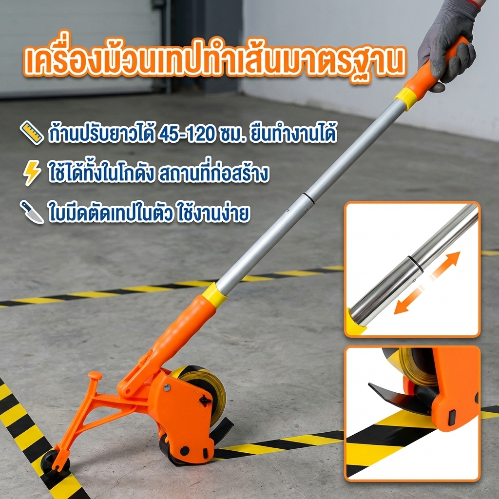 เทปพื้น Applicator คู่มือ Pushing เทปเครื่องมือทําเครื่องหมายพลาสติก Hand Push Tape Roller