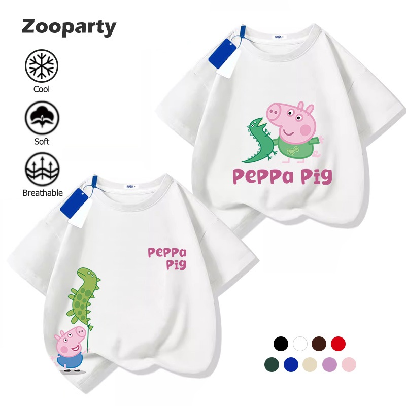 เสื้อเด็ก ใหม่ Peppa Pig ลวดลาย เสื้อยืดแขนสั้นสำหรับเด็ก ทั้งเด็กชายและเด็กหญิงสามารถสวมใส่ได้
