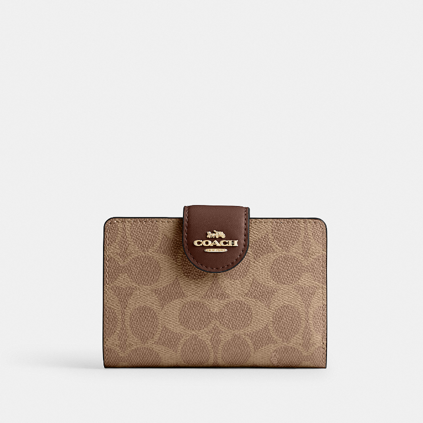 Coach CW786 Medium Corner Zip Wallet In Signature Canvas (IMXHE) กระเป๋าสตางค์ผู้หญิง สี Im/Tan/Brow