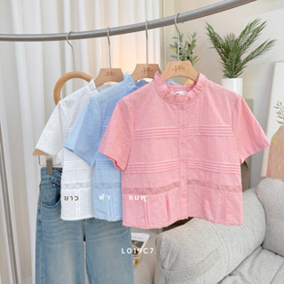 POI เสื้อคอกลมแต่งระบายผ้าฉลุดอกไม้น่ารัก เสื้อหน้าร้อน L019…