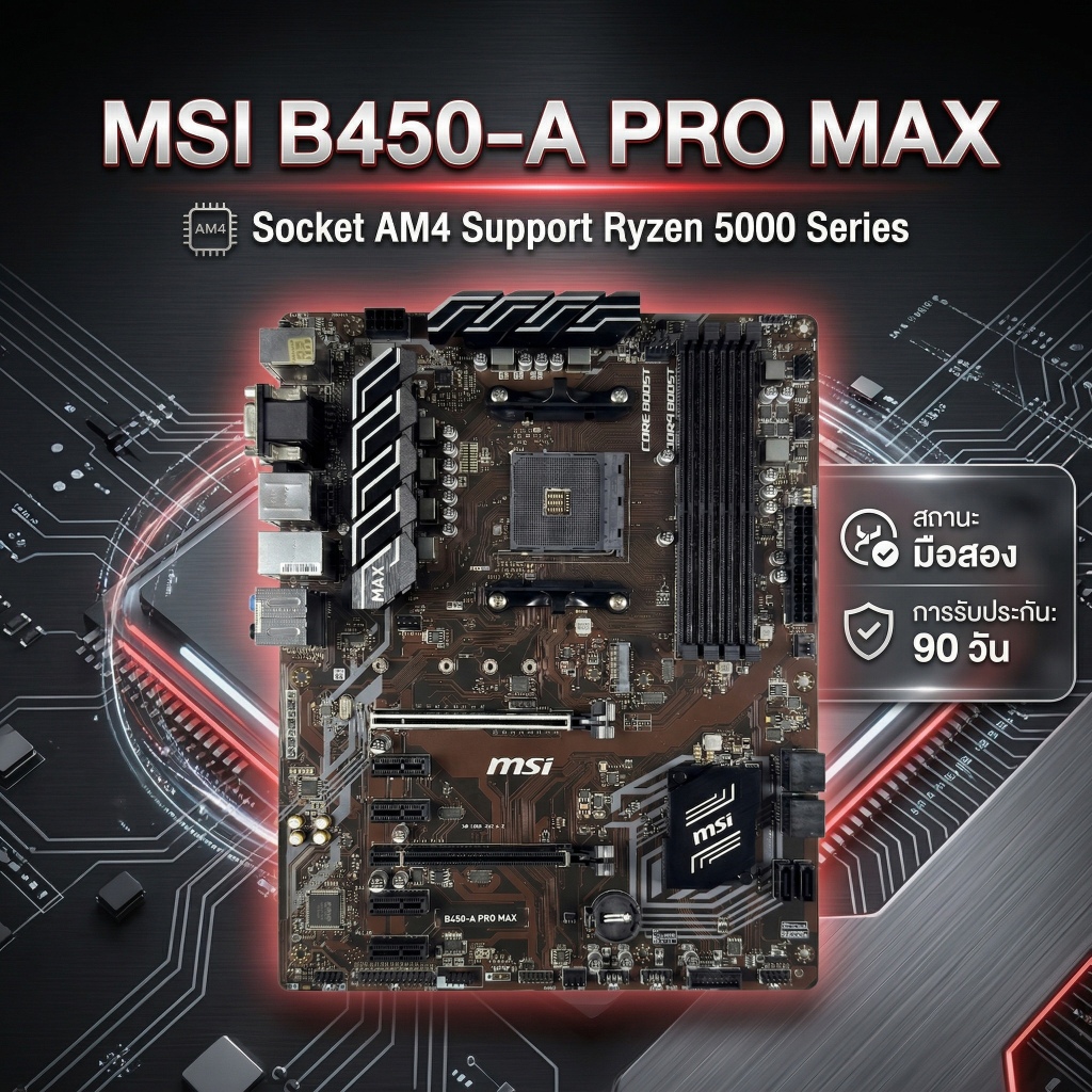บอร์ด MSI B450-A PRO MAX Socket AM4 รองรับ Ryzen 5000 ประกัน 90 วัน (มือสอง)