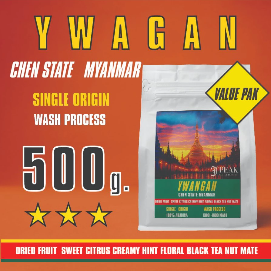 เมล็ดกาแฟพม่า Ywangan รัฐฉาน 500 กรัม | Arabica 100% Single Origin Coffee Beans 500g.