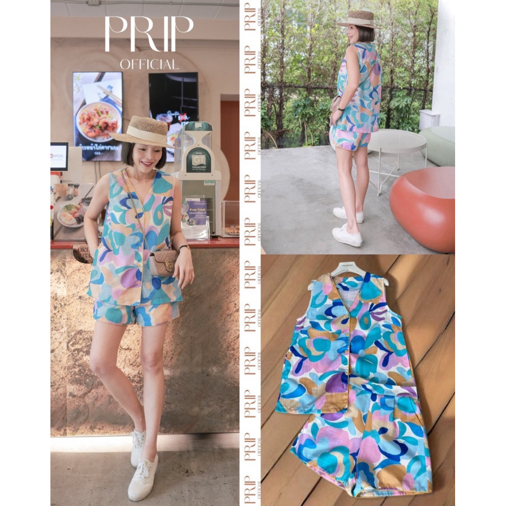 [พร้อมส่ง] Chaline Set 2 pcs. เสื้อตัวยาวเนื้อผ้าคอตตอนอย่างดี พิมพ์ลายน่ารัก