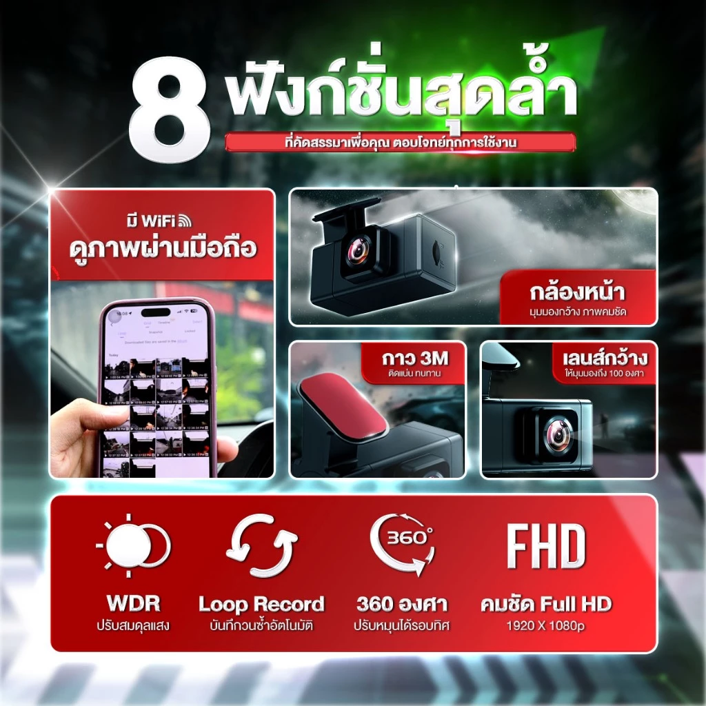 [ถูกสุด] Aston Auto Eye Wifi กล้องติดรถยนต์ ชัดFHD มี WIFI กล้องหน้าติดรถยนต์ รับประกันสินค้า 1 ปี thumbnail 7