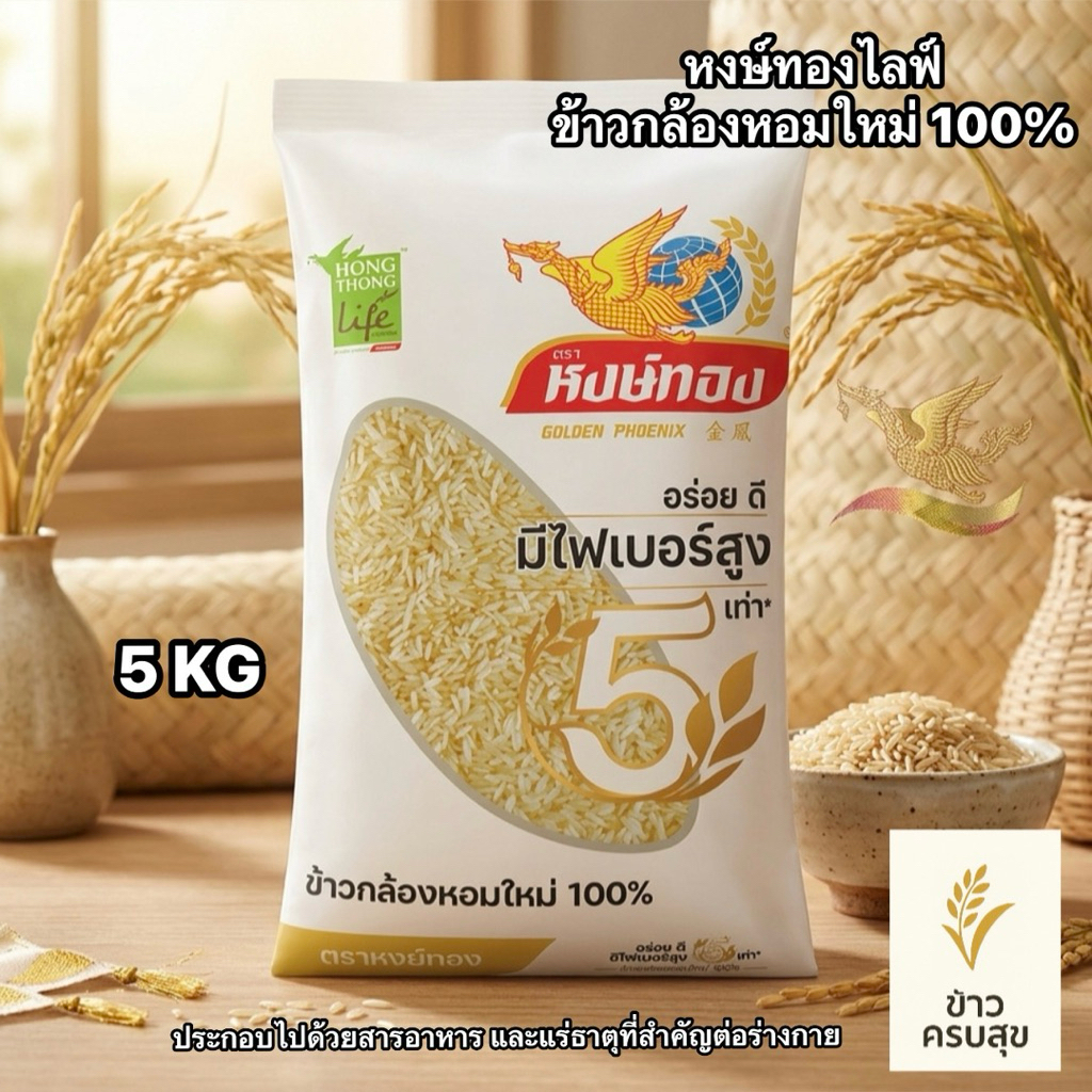 หงษ์ทองไลฟ์ ข้าวกล้องหอมใหม่ 100% ขนาด 5 กิโลกรัม (แพ็ค4)K4