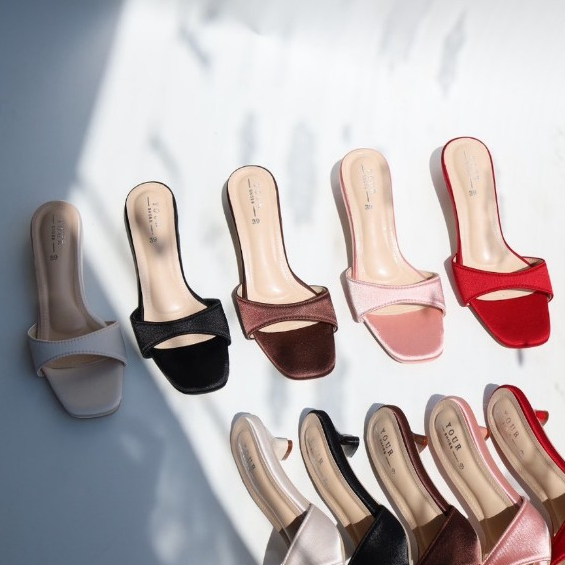 YOURSHOES N47 / รองเท้าส้นสูง 1นิ้ว รองเท้าผ้าซาติน รองเท้าออกงาน