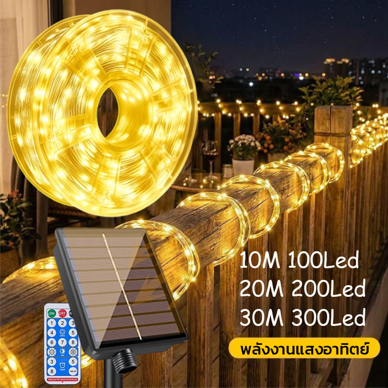 ไฟตกแต่งโซล่าเซลล์ สายไฟ ไฟโซล่าเซลล์ ไฟเส้น ยาว300/200/100ledไฟประดับสวน  Solar ไฟลูกแก้ว กันน้ำIP65 ตกแต่งต้นไม้และสวน
