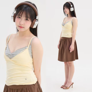 Bemingtop1141(S-3XL) - BMG Vian Lace Top - สายเดี่ยวทรงเข้ารูป ดีไซน์คอวีแต่งระบายลูกไม้