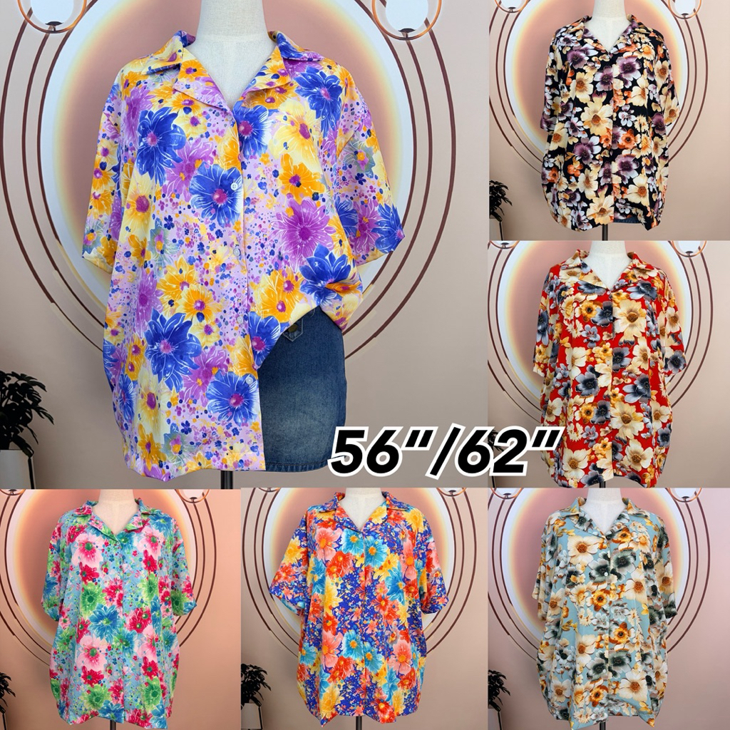เสื้อเชิ๊ต ฮาวาย ลายดอก ไซส์ใหญ่ เฬิสๆ 56“/62