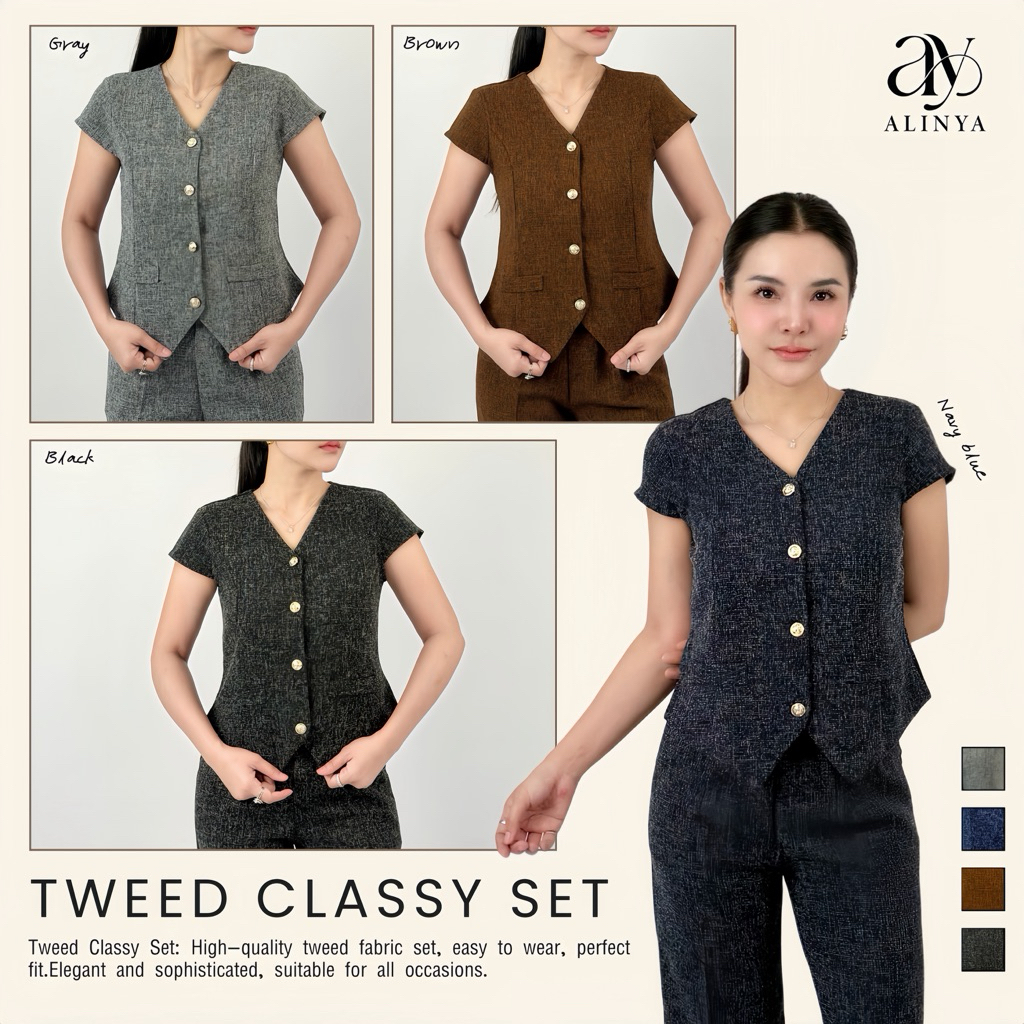S004 | Tweed classy set ( เสื้อ + กางเกงขายาว )