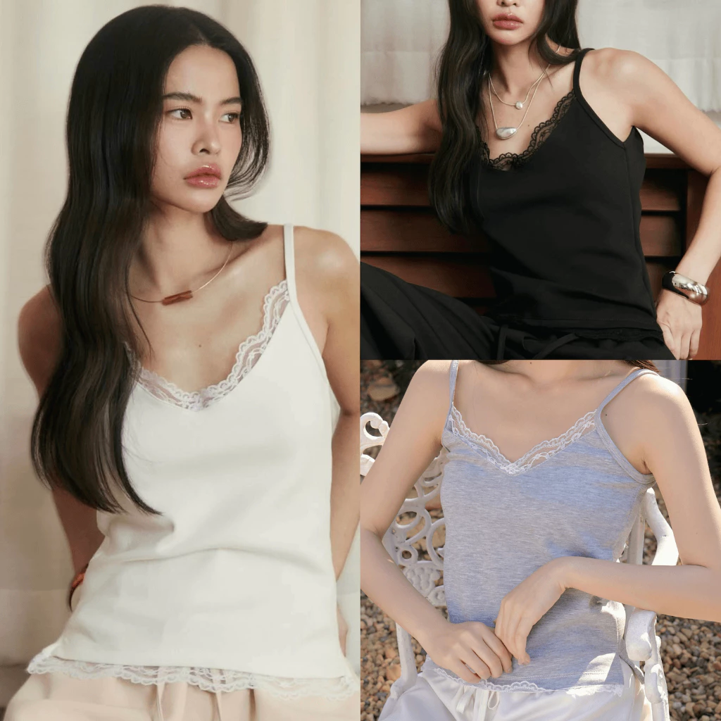 เสื้อสายเดี่ยวขอบลูกไม้ Allure lace top