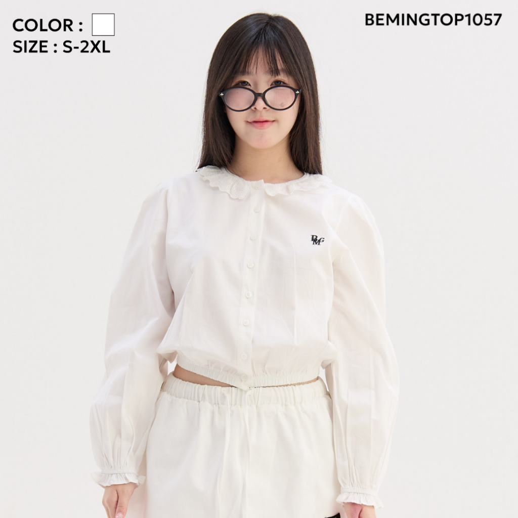 Bemingtop1057(S-XL)-BMG Ruffle Shirt  เสื้อเชิ้ตคอระบายแขนจั๊ม ใส่แล้วดูเรียบร้อยและหวานขึ้นทันที