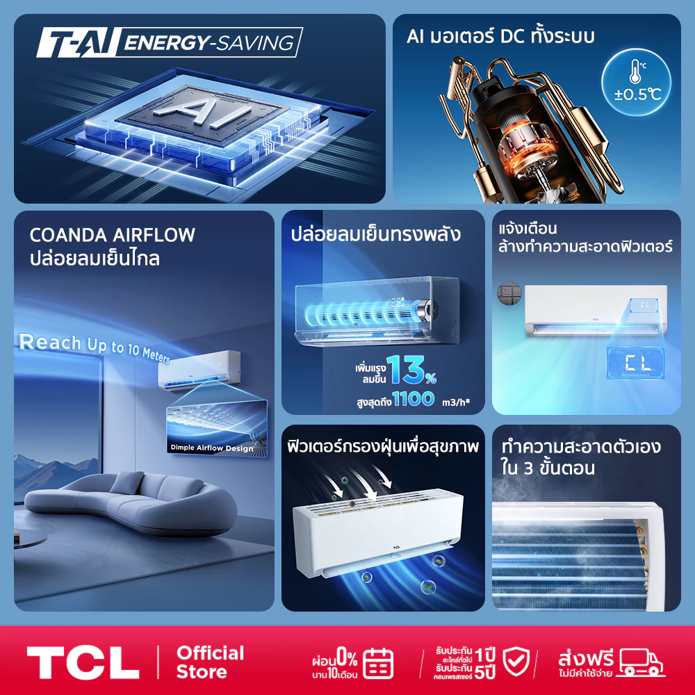 TCL แอร์ Full DC Inverter ขนาด 12,000 BTU รุ่น TAC-XAL12CH2 เครื่องปรับอากาศ SaveIN AI Series เย็นเร็ว ทนทาน ประหยัดไฟ thumbnail 4