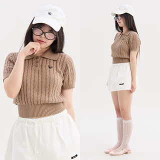 Bemingtop1108(S-XL)-BMG Cozy Knit Polo -เสื้อโปโลแขนสั้นลายถักเปียดีไซน์คอปกกระดุมหน้าปักโลโก้ BMG