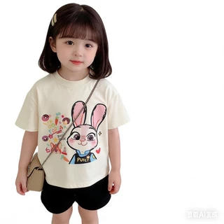 BB222 เสื้อยืดเด็ก ลายการ์ตูนกระต่าย/จิ้งจอก เสื้อเด็กแขนสั้น ผ้านิ่ม ใส่สบาย แฟชั่นเด็ก 2-10 ปี