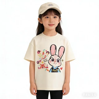 BB222 เสื้อยืดเด็ก ลายการ์ตูนกระต่าย/จิ้งจอก เสื้อเด็กแขนสั้น ผ้านิ่ม ใส่สบาย แฟชั่นเด็ก 2-10 ปี