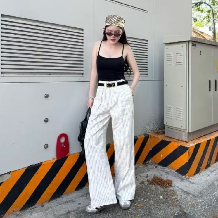 COTTON PANTS กางเกงขากระบอกใหญ่ลายริ้ว