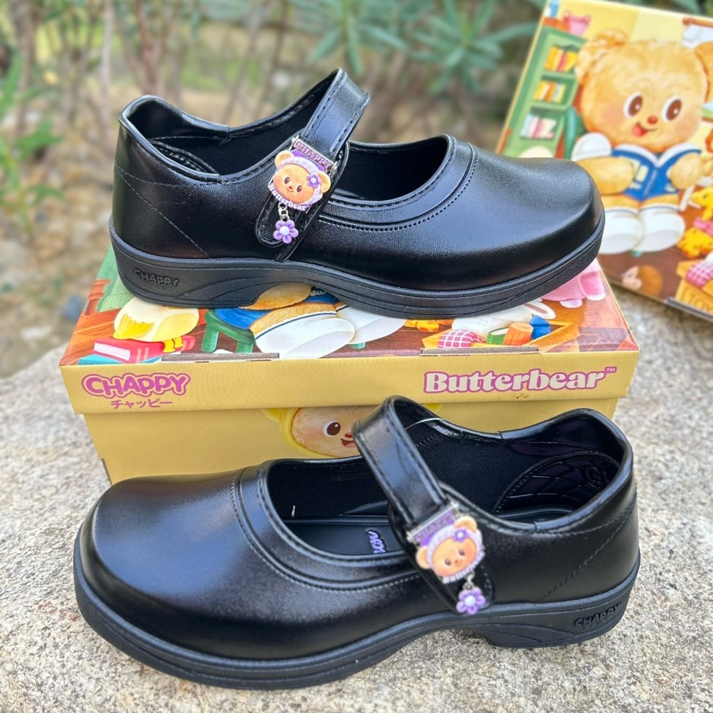 💦พร้อมส่ง💦 CHAPPY ลิขสิทธ์แท้ รุ่น BBC-1 รองเท้านักเรียนหญิง หมีเนย รองเท้าหนังดำ Size 25-42 พร้อมจี้สุดคิ้วท์