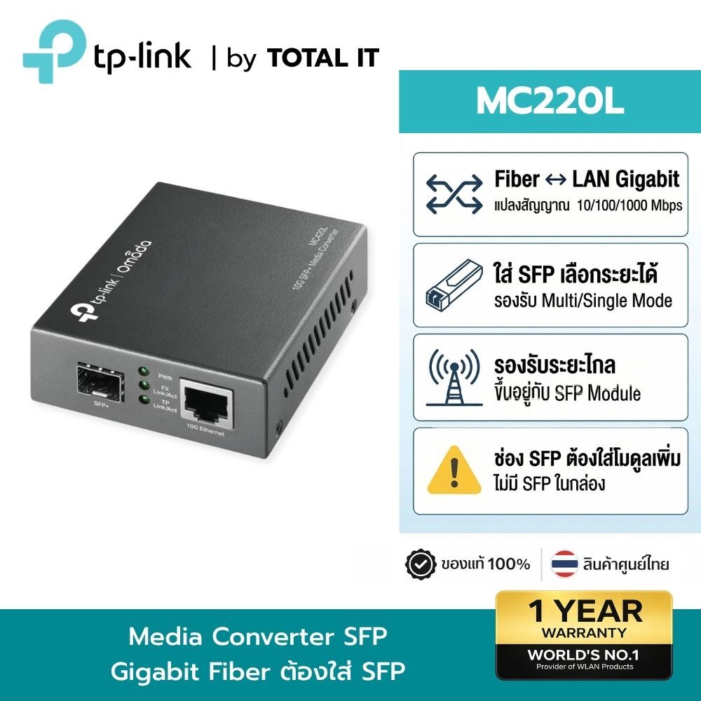 TP-Link MC220L | ตัวแปลงสัญญาณ Fiber เป็น LAN | Gigabit SFP to RJ45 เสียบปุ๊บใช้ได้ปั๊บ