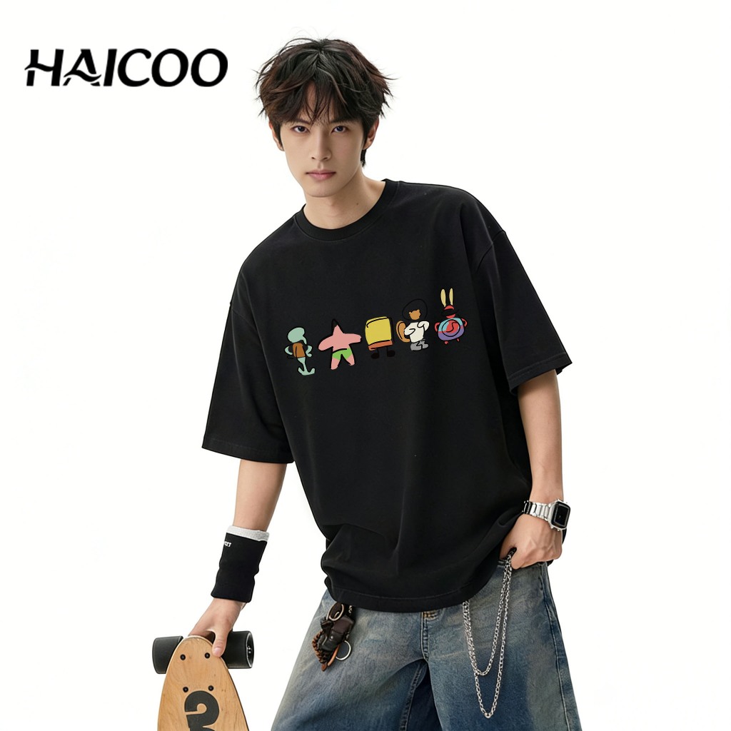 ✨สินค้าพร้อมส่ง✨ HAICOO ฤดูร้อนสไตล์ใหม่ผ้าฝ้ายแท้ผู้ชายผู้หญิงเสื้อยืดแขนสั้นระบายอากาศหลวม