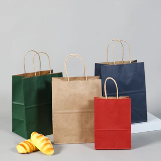 10pcs/setถุงคราฟต์พรีเมียมเกรดA หนาเหนียวทน หูหิ้วเชือกทองแข็งแรง รับน้ำหนักดี มีสีขาว-น้ำตาล-แดง-ดำ-เขียว