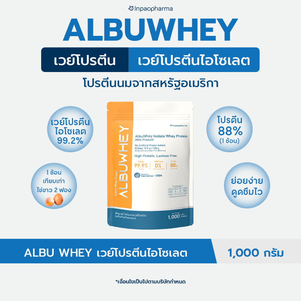 [ส่งฟรี] ALBUWHEY 1,000 กรัม อัลบูเวย์ เวย์โปรตีนไอโซเลต