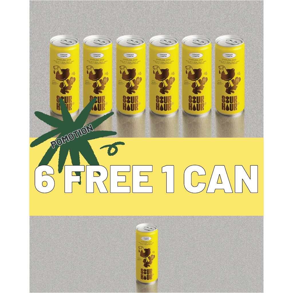 SOUR HOURS:[BUY6 FREE1CANS] Ginger Lemon Sparkling Juice เครื่องดื่มจิงเจอร์เลมอนอัดแก๊สน้ำผลไม้ 28%
