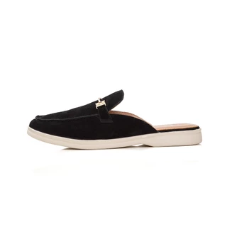 O&B รองเท้าหนังแท้ รุ่น JULIET MULE LOAFERS IN CHARCOAL BLACK-11293SU11674F_S6BKXX