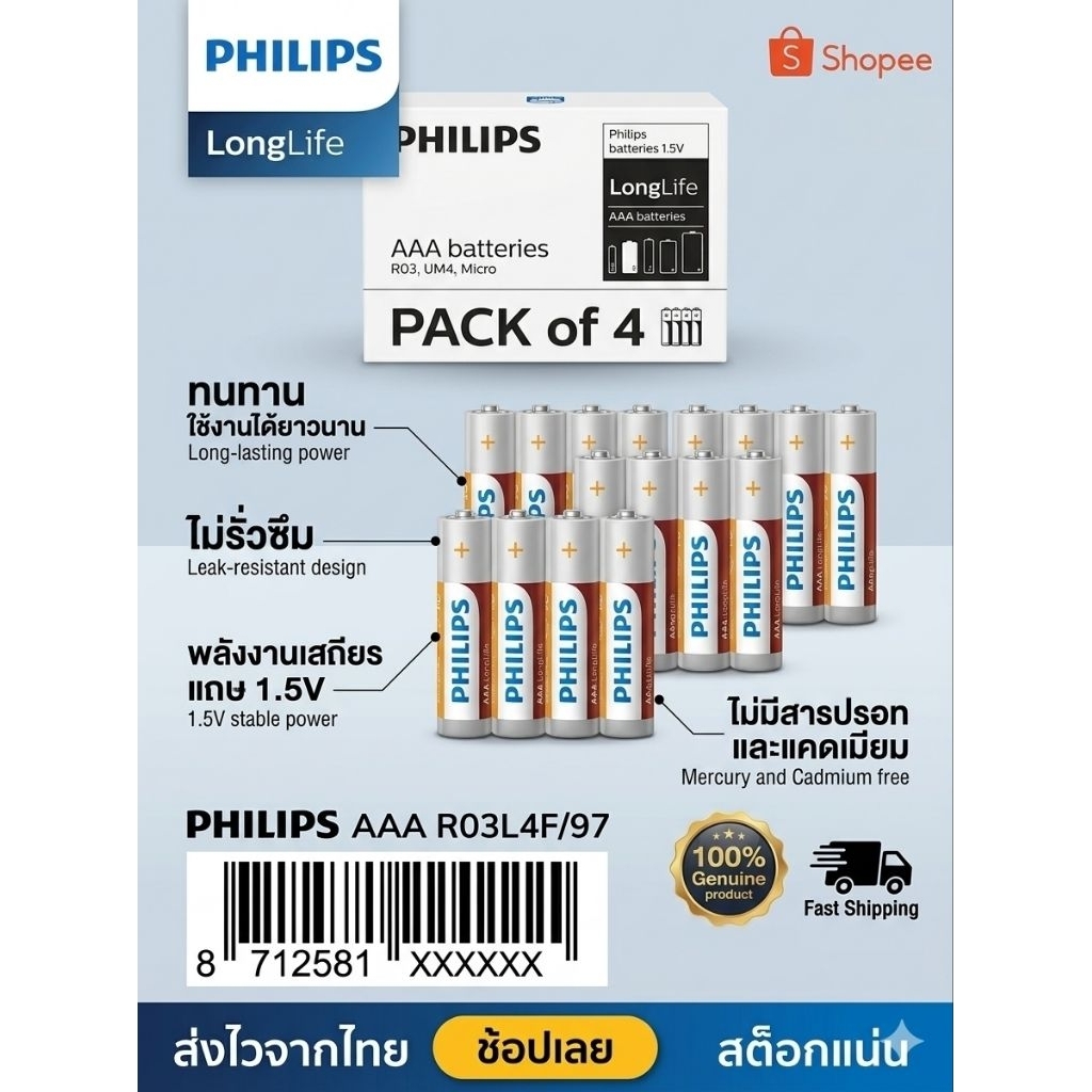 ถ่าน 3A Philips ซื้อ 10 แผง แถม 2 แผง ราคาพิเศษ