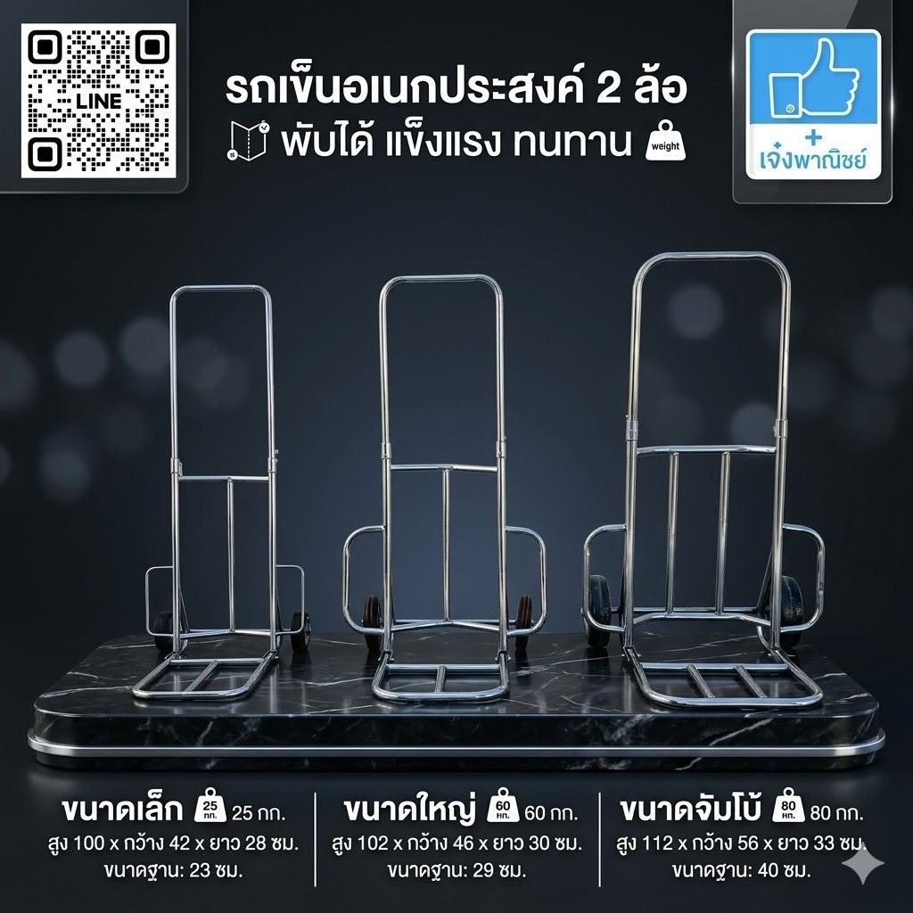 พร้อมส่ง รถเข็นพับได้เหล็กชุบโครเมี่ยม มี 3 ขนาด