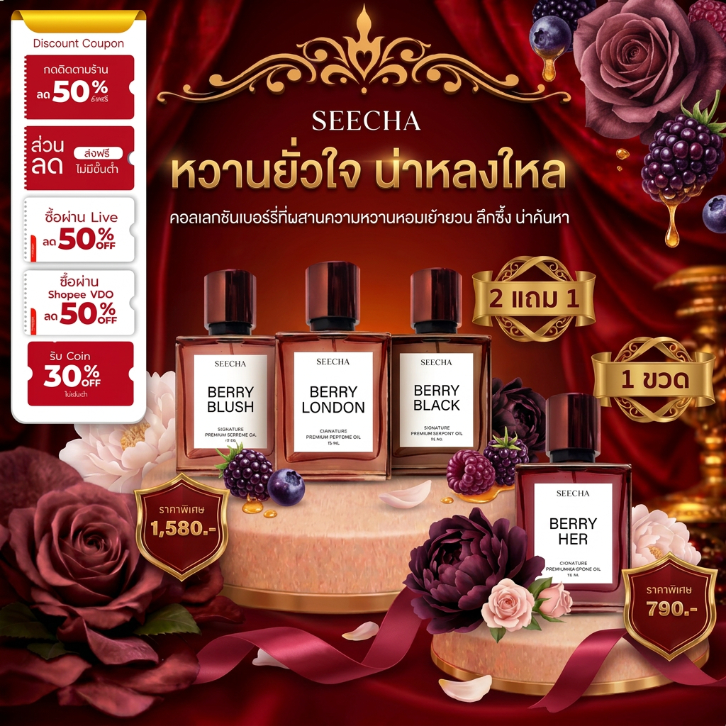 {กด 3 ชิ้น เพื่อรับโปร 2แถม1} Seecha Sweet Temptation หวานยั่วใจ น่าหลงใหล สายหวาน น่ารัก น้ำหอมสีชา 50 ml.
