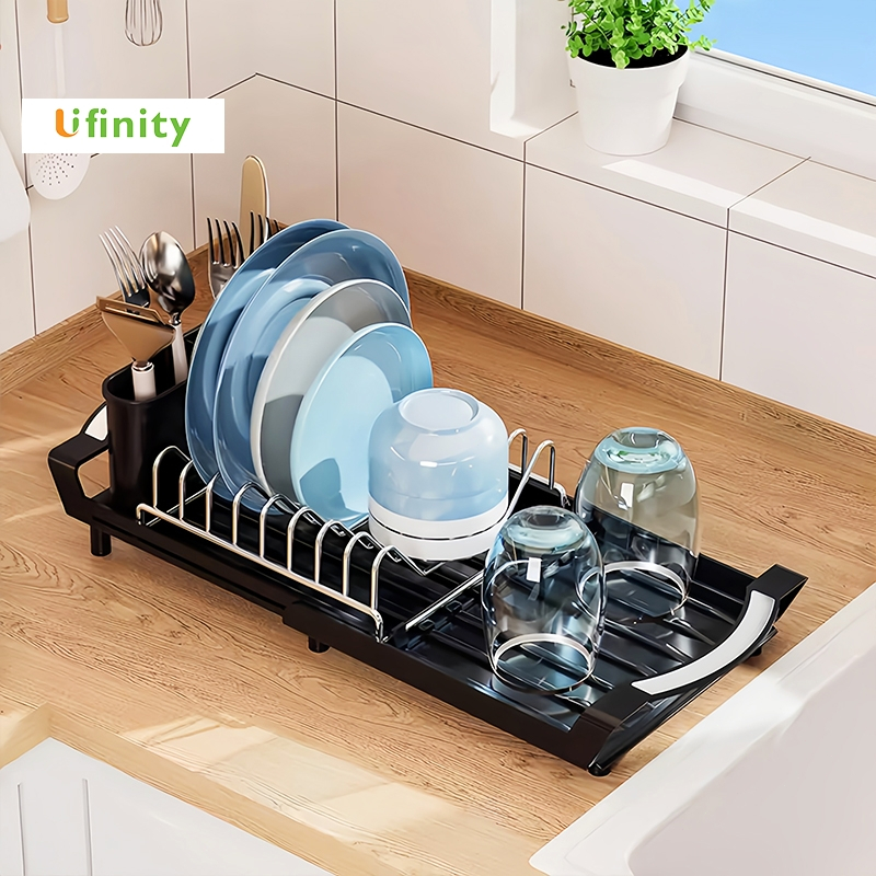 Lifinity ที่วางจานแบบพับได้ ปรับความยาวได้ เหมาะสำหรับอ่างล้างจานในครัว ประหยัดพื้นที่