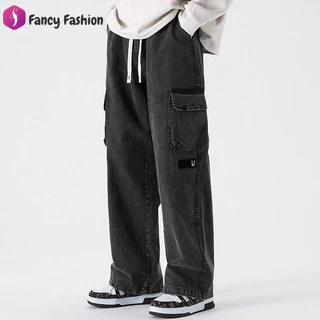 Fancy Fashion กางเกงทํางานทรงตรงผู้ชายหลวมสีทึบกางเกงลําลองกันลม