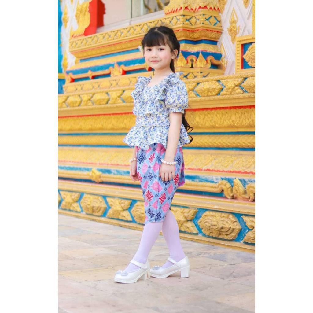 Bno เสื้อผ้าเด็ก ลายดอก ชุดสงกรานต์ ชาย หญิง