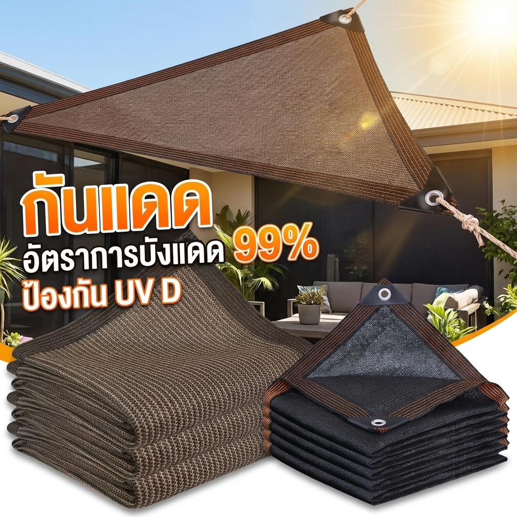 ผ้าใบกันแดด 99% ทนแดด ทนฝน ระบายอากาศ เหมาะสวน รถยนต์ พืชพรรณ