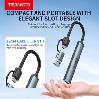 TRANYOO HB11-AC ฮับขยาย 4-in-1 โลหะ มีพอร์ต Type-C + USB 3.0 + USB 2.0 × 2 เหมาะสำหรับคอมพิวเตอร์และแล็ปท็อป