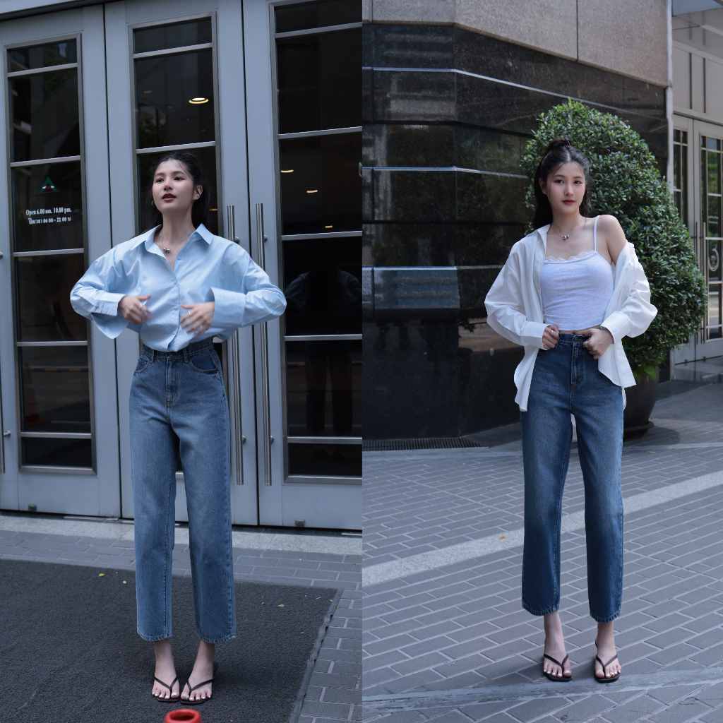 ยีนส์ Nammon Jeans BA02 - BA021 กางเกงยีนส์ทรงมัม รุ่น Moody Grey - ผ้าไม่ยืด