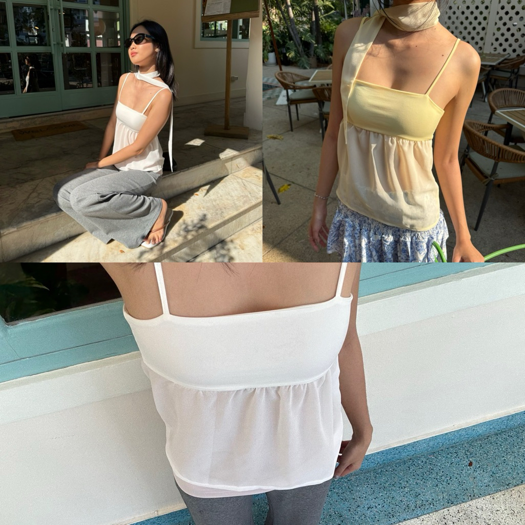 Sabrina Sheer top สายเดี่ยวซีทรู (มีผ้าผูกคอทุกออเดอร์) ปรับสายได้