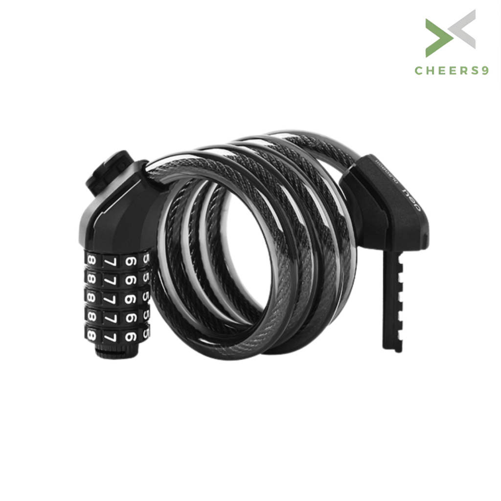 Cheers9 สายล็อคจักรยาน ที่ล็อคจักรยาน สายล็อคอเนกประสงค์ Cable Lock รหัส 5 ตัว พกพาง่าย กันสนิม