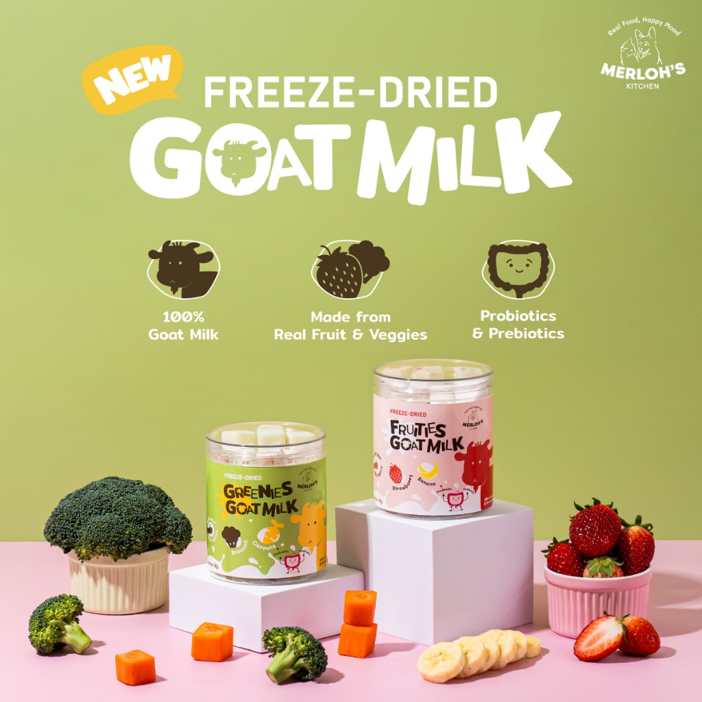 นมแพะฟรีซดราย ผักผลไม้สำหรับสุนัขและแมว Merloh's Kitchen Freeze-dried Goat Milk