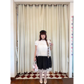 Chubbygirlbkk-Pleat denim&barbie lace skirt₊˚ෆ⊹.ᐟ🌀🩶”กระโปรง จีบพลีทยาว แต่งชายลูกไม้ สาวอวบ