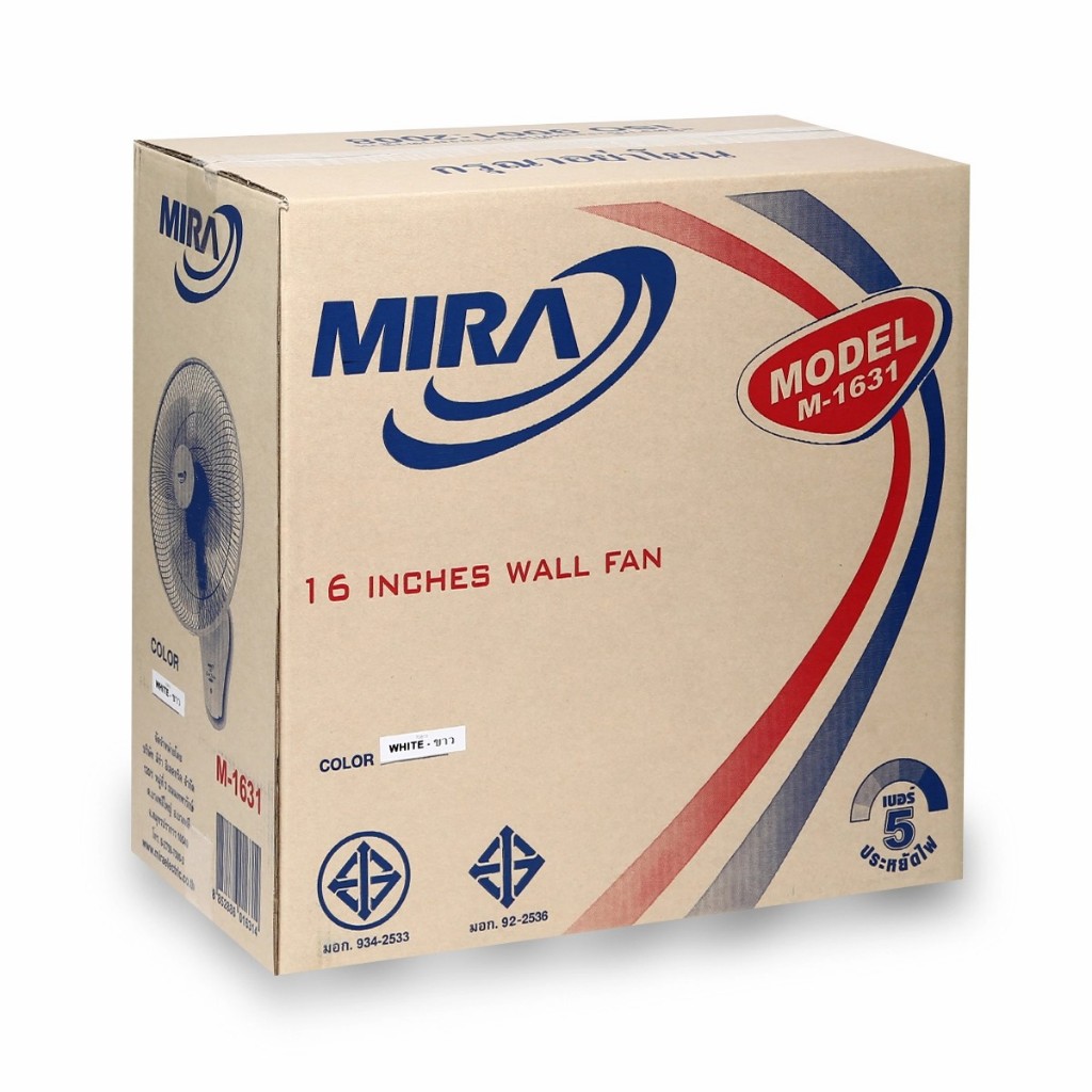 MIRA พัดลมติดผนัง 16 นิ้ว รุ่น M-1631 เชือกดึง 3 ระดับ เบอร์ 5 รับประกัน 2 ปี