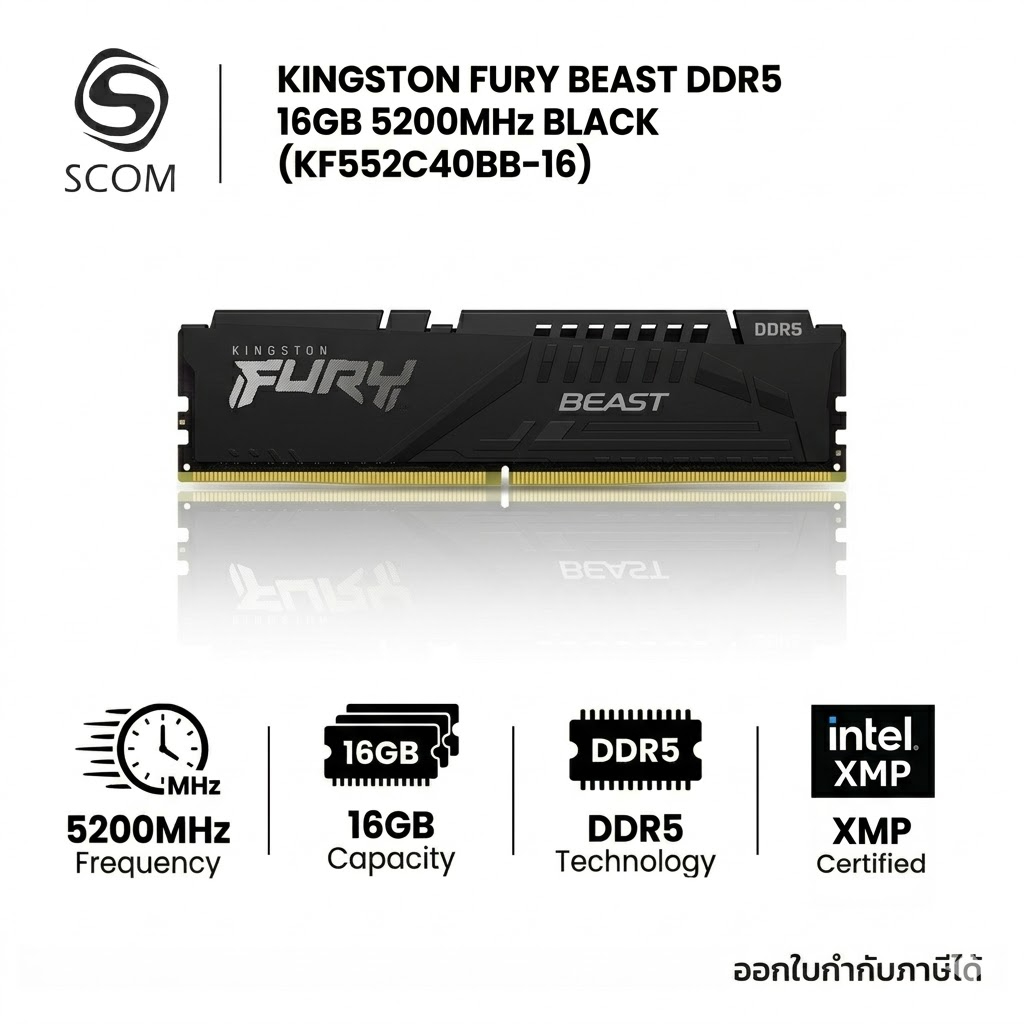 (RAM) KINGSTON FURY BEAST DDR5 16GB 5200MHz BLACK (KF552C40BB-16)