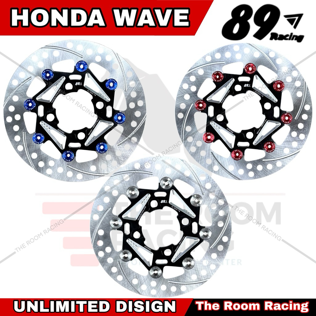 จานเบรค Boushiแท้ รุ่น89 Racing หมุดเลสสีรู ขนาด220mm. ใส่Wave 110i-125iวาฬ