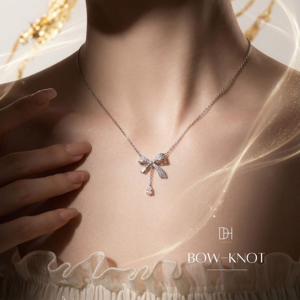 DH สร้อยคอเงิน Bow-Knot สร้อยเพชร สร้อยแฟชั่น สร้อยคอ เสริมมงคล ดีไซน์สุดชิค มีเอกลักษณ์