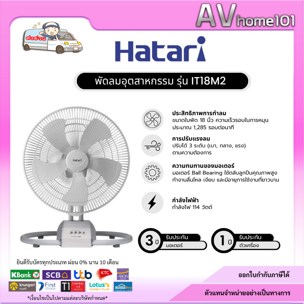 Hatari พัดลมอุตสาหกรรม ขนาดใบพัด 18 นิ้ว รุ่น IT18M2 สีเทา