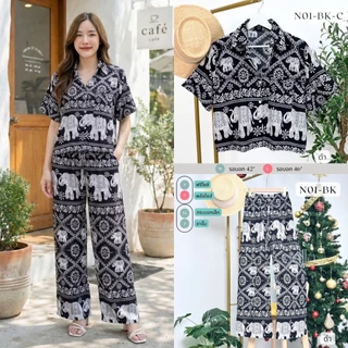 Silla กางเกงขายาว รุ่น Nature N01 ลายช้างสยาม เนื้อผ้าไหมอิตาลี ผ้าพริ้วนุ่ม ใส่สบาย ลายสวย