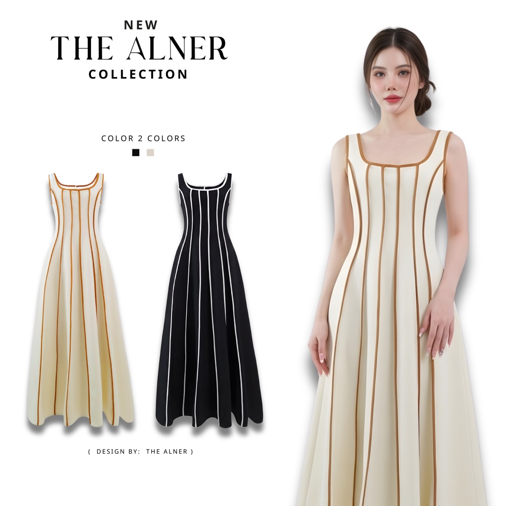 Thealner-AN820 (เดรสสายเดี่ยวลายริ้ว)